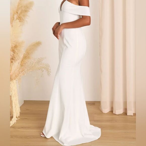 Lulus My Favorite Night Ivory Off-the-Shoulder Mermaid Maxi Dress NWT - Picture 4 of 4
